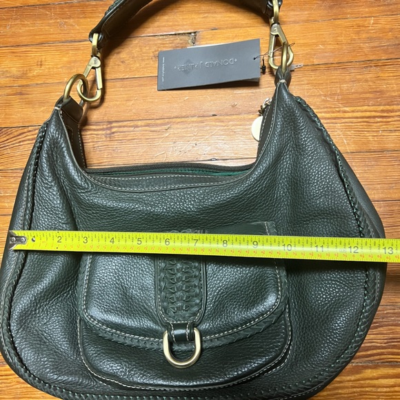 Hunter green, Donald J Piner, genuine leather shoulder bag, heavy brass hardware - Picture 3 of 14